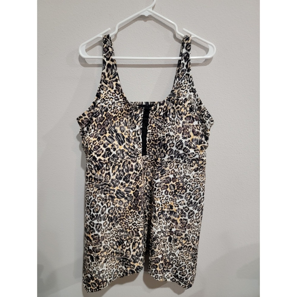 Swimsuits For All Tankini Swim Top Sz 22 Leopard Print Asymmetrical Hem NWT New